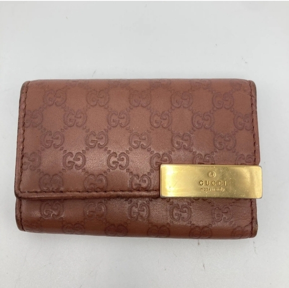 🔹️Gucci 🔹️Key case holder GG Brown Cow Leather micro Guccissi - Picture 2 of 13